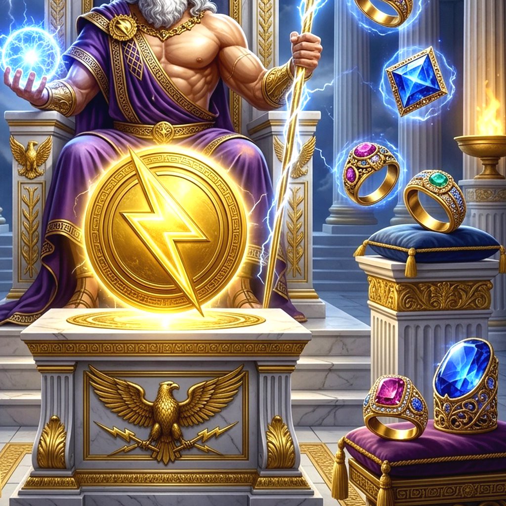 Tampilan permainan Gates of Olympus dengan nuansa dewa Yunani